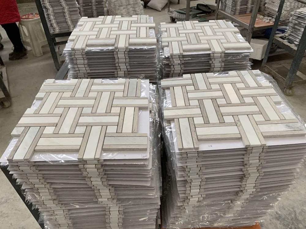 Pure White Marble Rectangle Mosaic Tiles